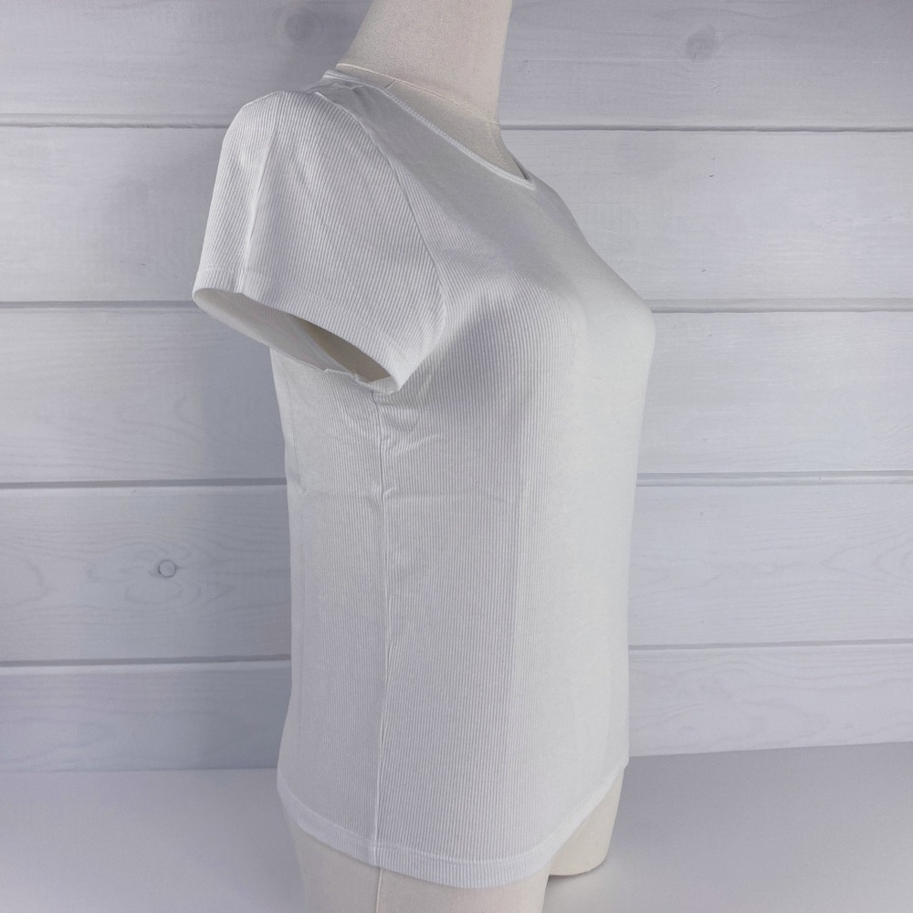 AE American Eagle Ribbed T-Shirt Layering Tee L White Stretch Base Layer 90s Y2K - Picture 7 of 14
